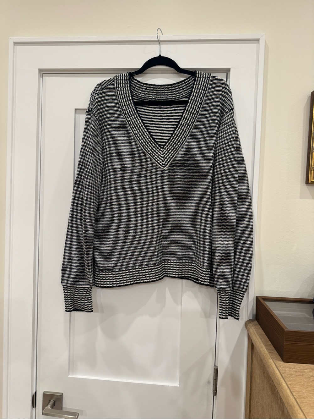 House of Harlow 1960 Black and White Striped V-Neck Sweater